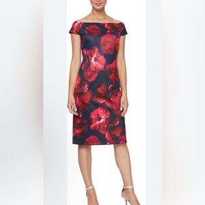 SLNY off-shoulder Bold Floral Dress, Classic, Wedding Guest, Parties, Cruise, 14